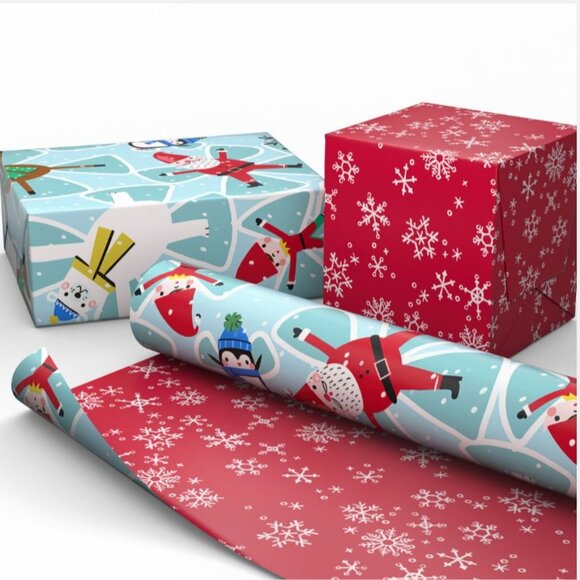 Hallmark Wrapping Paper Santa Snow Angels Snowflakes Reversible 30 sq ft Roll Ho - Picture 4 of 7